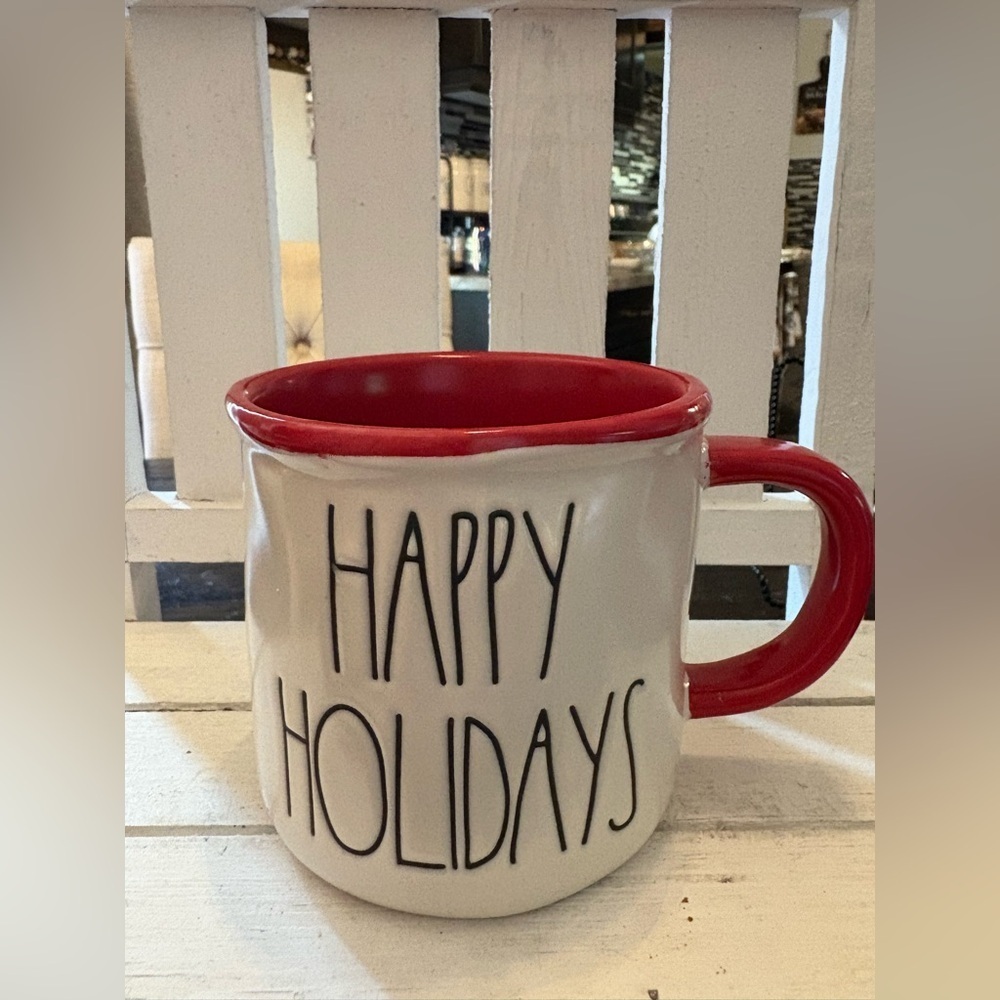 Rae Dunn Red and White Happy Holidays Mug